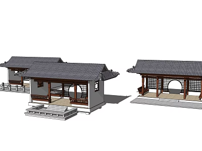 Traditional Chinese Garden Pavilion With Sloped Roof Wooden Structure And Stone Steps 3d model