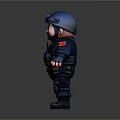 3D Cartoon Police Character Wearing Black Tactical Uniform With Helmet And Gear