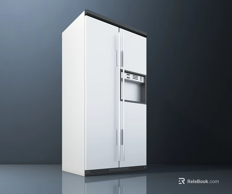White Double Door Refrigerator With Black Top And Bottom And Central Control Panel Design 3d model 