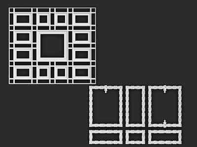 Geometric Plaster Molding with Square and Rectangular Frame Elements for Interior Design 3d model