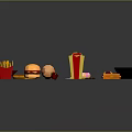 Display of Assorted Fast Foods Including Fries Pizza Hamburger Donut Hot Dog and Sandwich