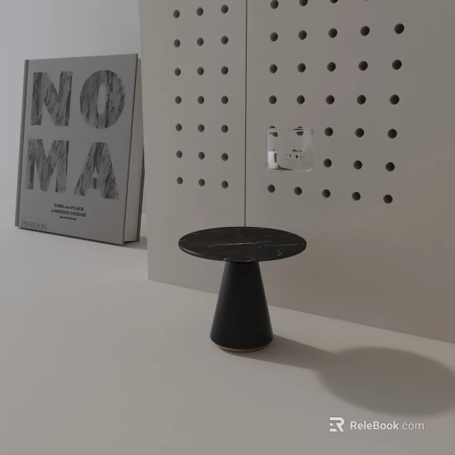 Modern Marble Top Side Table With Conical Base And Perforated Wall Design Background 3d model