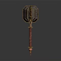 Ornate Mechanical Hammer With Red Gold Handle And Decorative Gear Design
