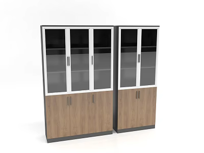 Contemporary Pair Of Bookcases With Glass Panel Doors And Wood Cabinet Bases 3d model