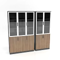 Contemporary Pair Of Bookcases With Glass Panel Doors And Wood Cabinet Bases