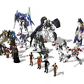 Colorful Building Block Toys With Action Figures And Robot Models 3d model