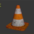 Orange And White Striped Traffic Cone With Orange Square Base On Gray Surface