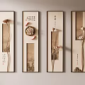 Chinese Style Wall Decorations with Lotus Motifs and Calligraphy Art in Elegant Frames
