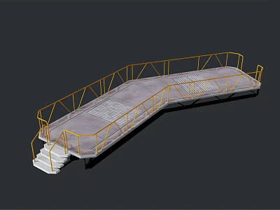 Industrial Walkway Platform Featuring Yellow Railings Gray Surface And Stairs 3d model