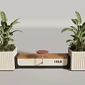 Modern Wooden Outdoor Bench With Side Planters Green Plants And Custom Logo For Public Places