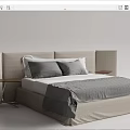 Modern Double Bed With Upholstered Headboard Gray Bedding And Side Tables 3d model