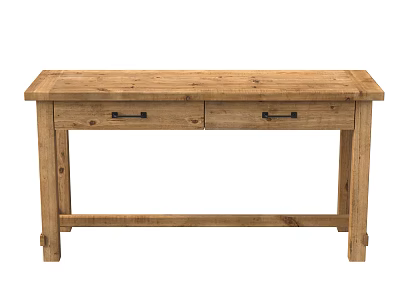 Rustic Solid Wood Table With Two Drawers And Metal Handles 3d model