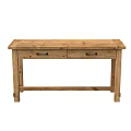 Rustic Solid Wood Table With Two Drawers And Metal Handles