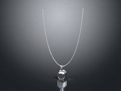 Elegant Silver Necklace With Transparent Faceted Pendant Delicate Chain And Shiny Surface 3d model
