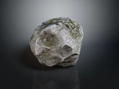 Natural Rough Textured Stone With Moss Covered Surface On Dark Background And Subtle Reflection 3d model