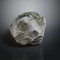 Natural Rough Textured Stone With Moss Covered Surface On Dark Background And Subtle Reflection