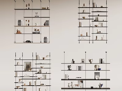 Modern Open Bookcase Design With Multiple Shelves Decorative Items And Books 3d model