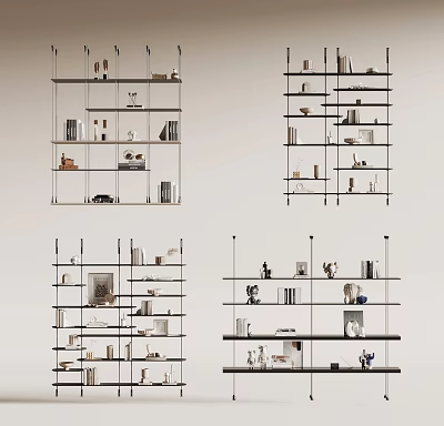 Modern Open Bookcase Design With Multiple Shelves Decorative Items And Books 3d model