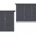 Dark Gray Louvered Doors With Brass Handles And Classic Exterior Design