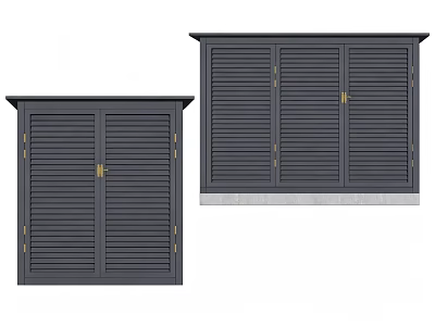 Dark Gray Louvered Doors With Brass Handles And Classic Exterior Design 3d model