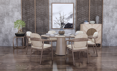 New Chinese Dining Table and Chair Combination Dining Table and Chair 3d model