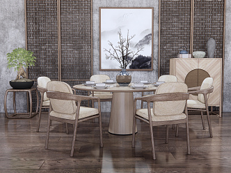 New Chinese Dining Table and Chair Combination Dining Table and Chair 3d model