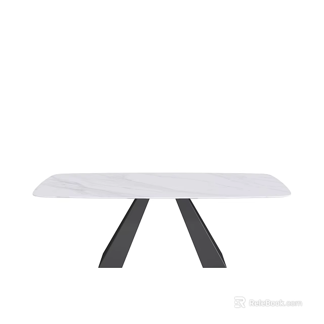 Modern Dining Table With White Marble Tabletop And Black Triangular Legs 3d model