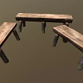 Set of Rustic Wooden Stools With Thick Log Legs And Natural Wood Grain Surface