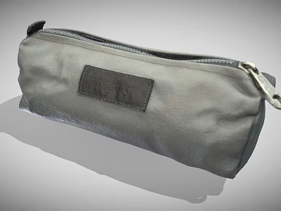 Portable Durable Gray Fabric Pencil Case With Zipper And Leather Label 3d model