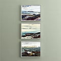 Vibrant Landscape Painting Featuring Rocks Grass Trees Distant Sea And Sky