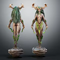 Mythical Antlered Nature Character With Green Long Hair Leafy Decorations And Root Pedestal