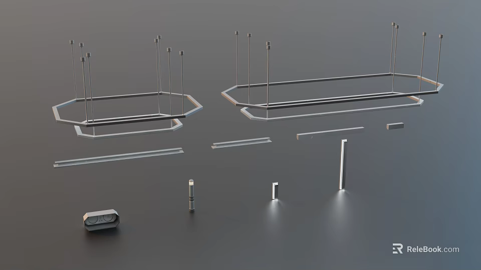 Modern Metal Storage Frames With Hexagonal And Rectangular Shelf Parts 3d model