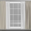 Double Layer Beige And White Curtains With Sheer Panels For Grid Window 3d model
