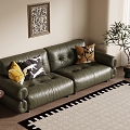 10 Sofa Retro Style Multi-person Sofa Leather Sofa Green Plant Potted Plant Side Decorative Hanging Painting 3d model