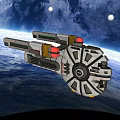 Futuristic Spaceship With Metallic Design Orbiting Earth In Cosmic Starry Sky