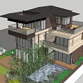 Luxury Modern Detached Villa With Large Glass Windows Swimming Pool And Palm Trees