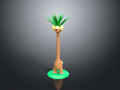 Character Creature With Green Leaves Yellow Eyes Long Brown Neck Brown Body On Green Grass 3d model