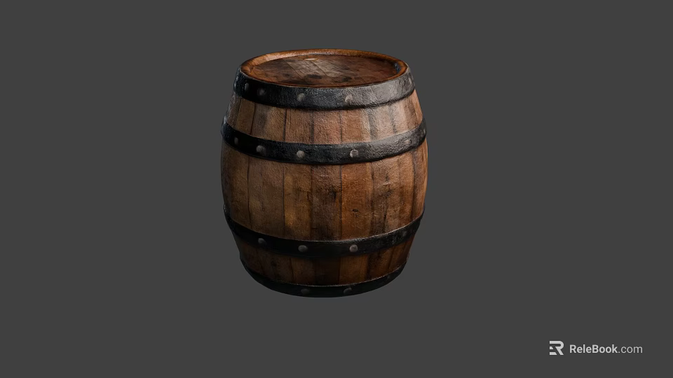 Vintage Wooden Barrel Crafted With Natural Stone And Solid Wood Details 3d model 