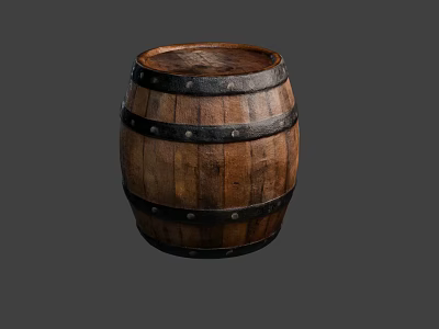 Vintage Wooden Barrel Crafted With Natural Stone And Solid Wood Details 3d model