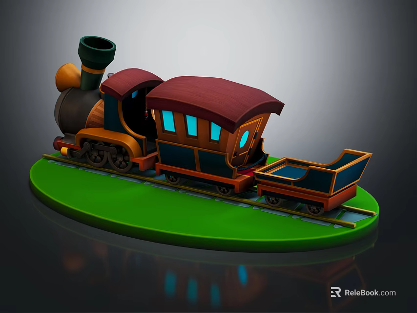 Electric Toy Train 3D Model With Green Track And Red Roof Carriage Design 3d model 