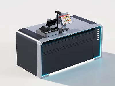 Sleek Modern Cash Register Counter With Digital Display Scanner And LED Accent Lighting 3d model