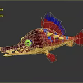 Cartoon Fish Character With Vibrant Red Purple Blue Fins Green Eyes And Sharp Teeth