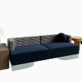 Navy Sofa and Coffee Table Set with Checkered Backrest Wooden Side Table and Round Tables 3d model