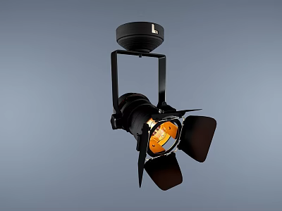 Black Ceiling Mounted Spotlight With Adjustable Shades And Yellow Light Bulb 3d model