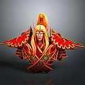 Fantasy Character Figurine with Red Gold Decoration and Winged Armor Design as Home Ornament