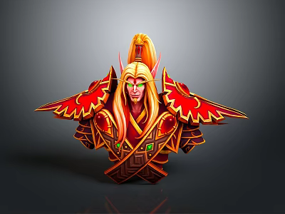 Fantasy Character Figurine with Red Gold Decoration and Winged Armor Design as Home Ornament 3d model