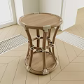 Modern Round Stool With Wooden Top Curved Legs And White Woven Rope Design