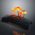 Glowing Orange Mushrooms Growing On Dark Tree Bark In Natural Scene