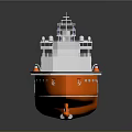 Orange And White Wooden Boat Featuring Superstructure Deck Equipment And Reflective Hull Design