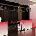 Modern Restaurant Interior With Red Gradient Bar Counter Stools Wine Racks And Modern Lighting 3d model